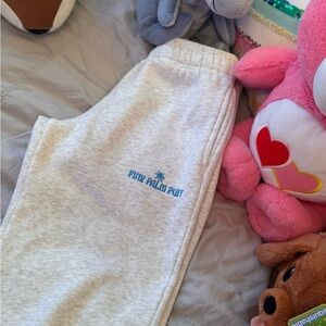 Pink Palm Puff Kids Gray Sweatpants